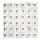 Calacatta Gold Select Gold Pinwheel Mosaic Marble Tile with Ming-Green accent pattern