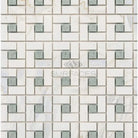 Calacatta Gold Select Gold Pinwheel Mosaic Marble Tile with Ming-Green pattern