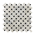 Woven marble mosaic tile in Calacatta Gold Select Gold Stanza with Black polished finish