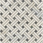 Herringbone tile pattern on Calacatta Gold Select Blue Gray Mosaic Marble Tile