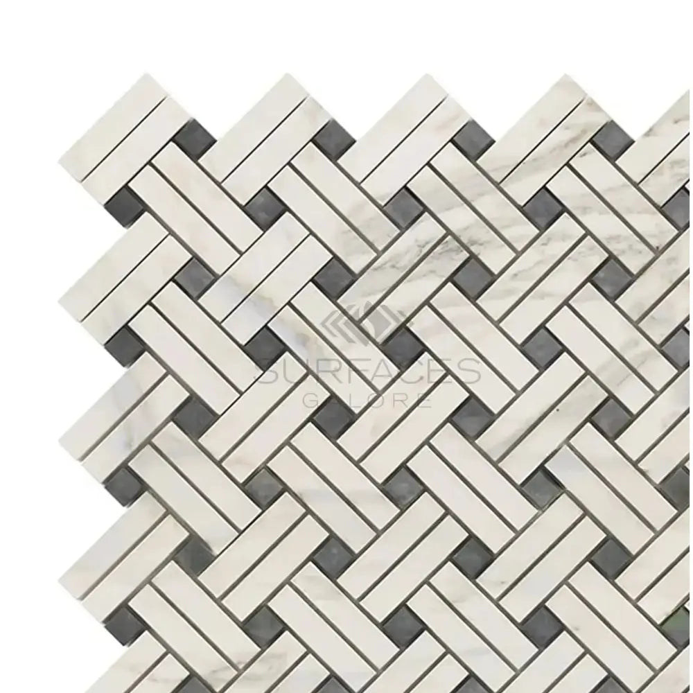 Herringbone patterned tile mosaic from Calacatta Gold Select Gold Stanza Marble Tile