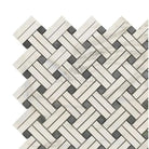 Herringbone patterned tile mosaic from Calacatta Gold Select Gold Stanza Marble Tile