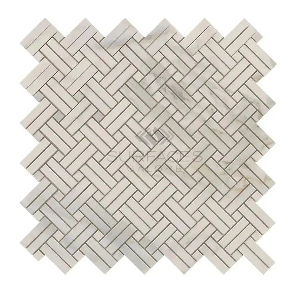 Herringbone mosaic tile sheet from Calacatta Gold Select Gold Stanza marble collection