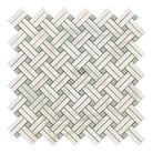 Herringbone patterned mosaic tile from Calacatta Gold Select Gold Stanza Marble Collection