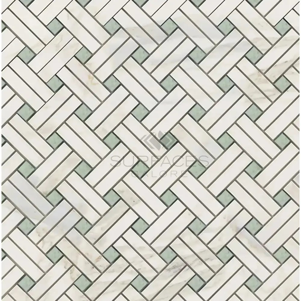 Herringbone tile pattern in Calacatta Gold Select Gold Stanza Mosaic Marble Tile