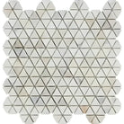 White triangular mosaic tile sheet from Calacatta Gold Select Gold Triangular Hexagon Marble Tile Tumbled