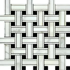 Woven black and white marble tile pattern from Calacatta Gold Select Gold Triple-Weave Mosaic