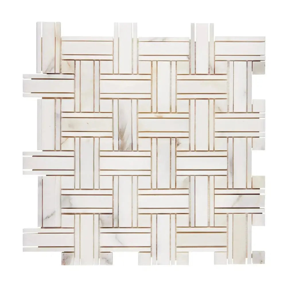 Woven marble tile mosaic from Calacatta Gold Select Triple-Weave collection