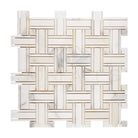 Woven marble mosaic tile featuring Calacatta Gold Select Gold for luxurious surfaces