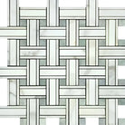 Woven marble tile pattern in Calacatta Gold Select with Ming-Green accents