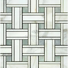 Woven pattern of white and gray tiles from Calacatta Gold Select Triple-Weave Mosaic Marble Tile