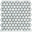 White marble hexagon tile sheet from Carrara White Royale mosaic marble tile collection