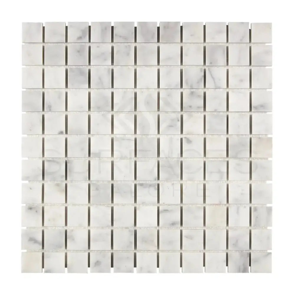 Square marble mosaic tile sheet in Carrara White Royale polished or honed finish
