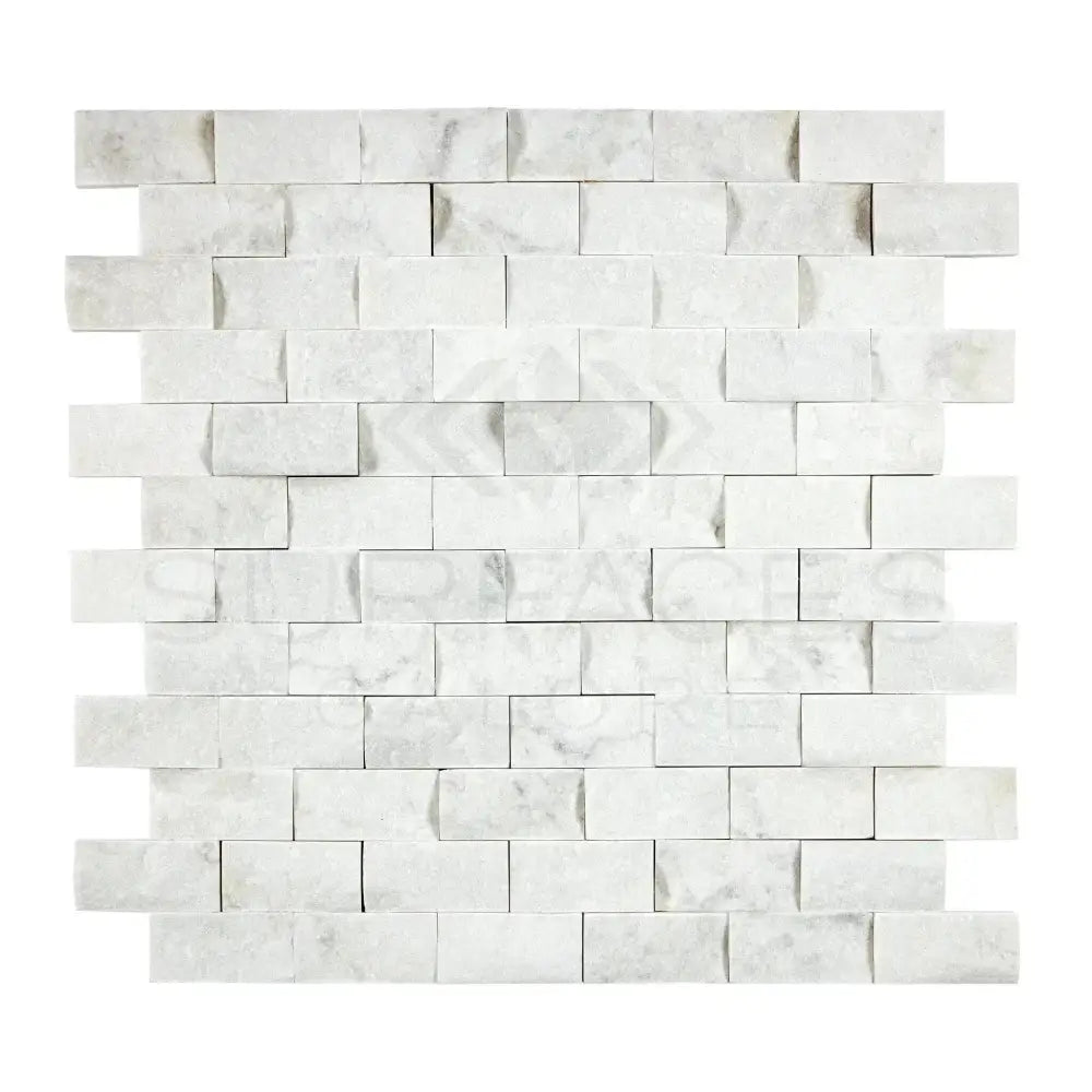 Carrara White Royale white marble brick mosaic tile with split-faced surface for elegant design