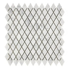 Diamond-patterned white marble tile sheet from Carrara White Royale Mosaic collection