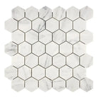 White marble hexagon tile sheet from Carrara White Royale 2 inch mosaic marble tile