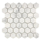 Hexagonal Marble Tile Sheet of Carrara White Royale 2-inch Mosaic in polished or honed finish