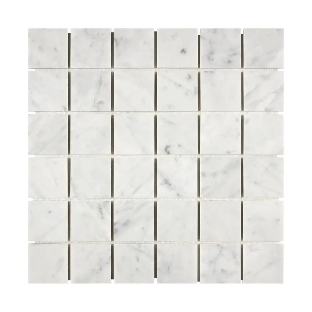 White marble mosaic tile from Carrara White Royale 2X2 polished or honed mosaic collection
