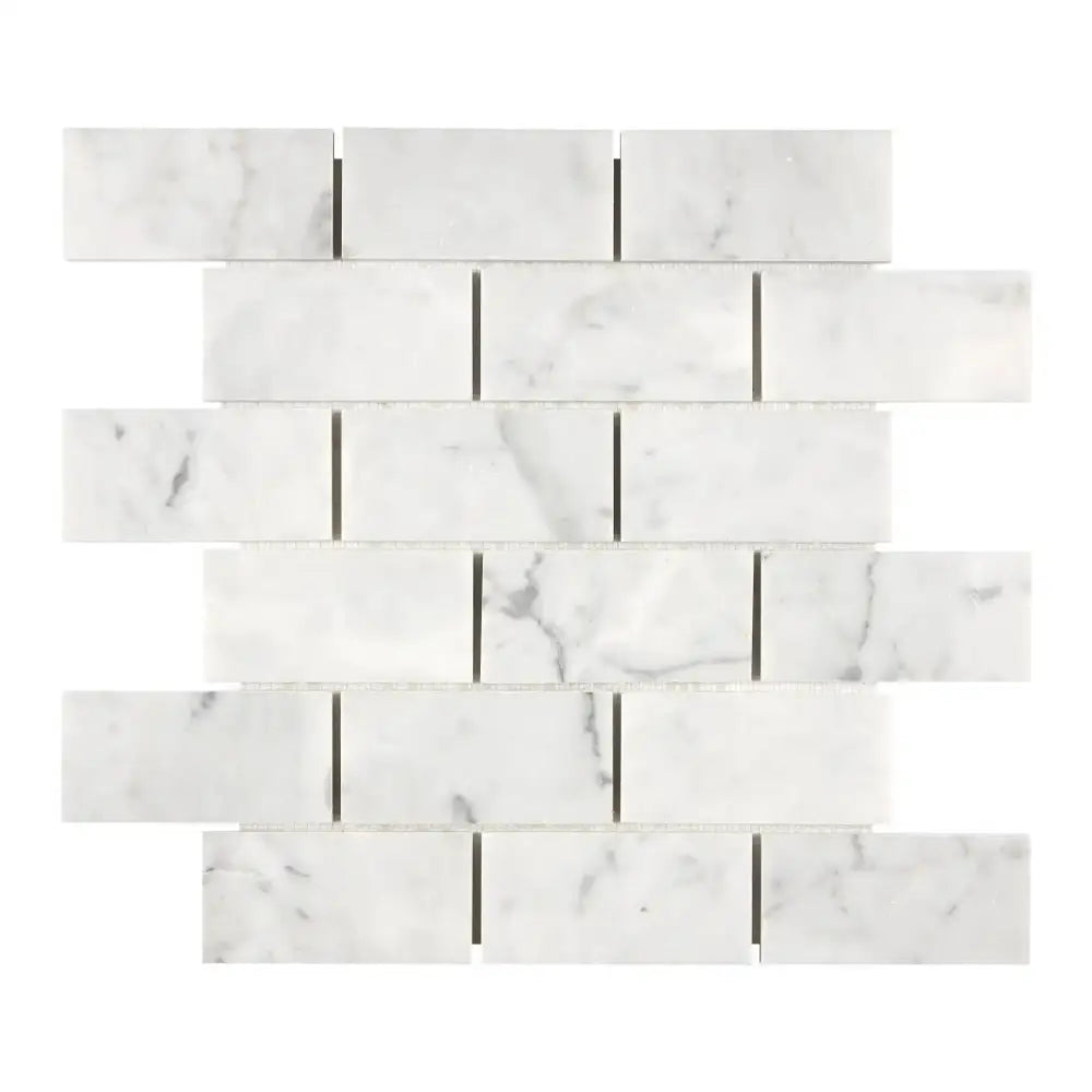 White marble brick mosaic tile from Carrara White Royale 2X4 polished or honed
