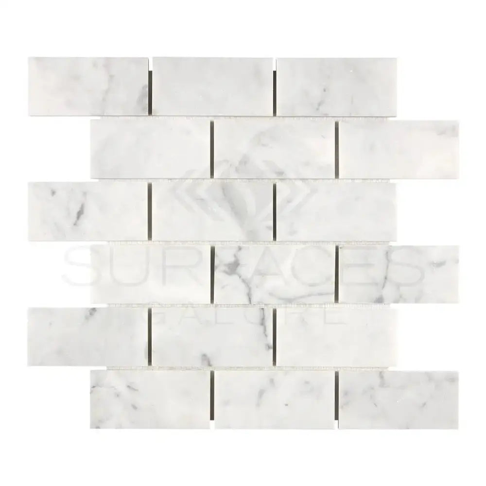 Carrara White Royale white marble brick mosaic tile polished or honed display