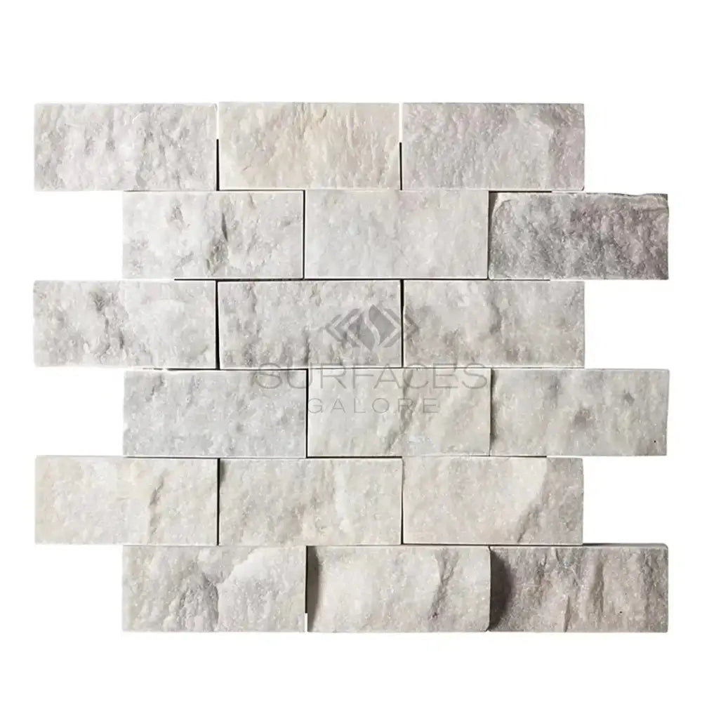 Carrara White Royale 2X4 Brick Mosaic Marble Tile Split-Faced-American Stone