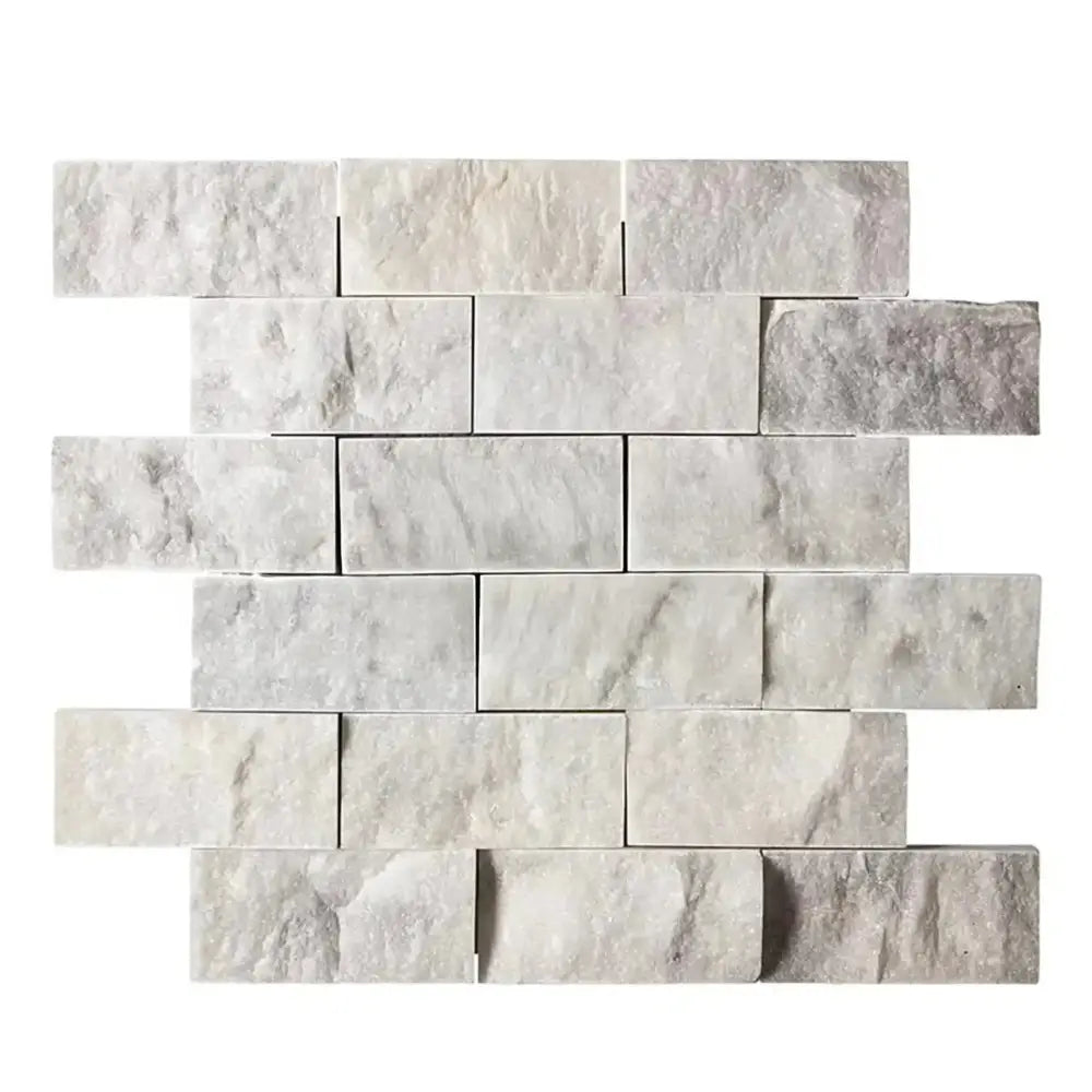 Gray and white stone tile mosaic from Carrara White Royale 2x4 brick marble tile