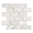 White marble brick mosaic tile from Carrara White Royale 2X4 Deep-Beveled collection