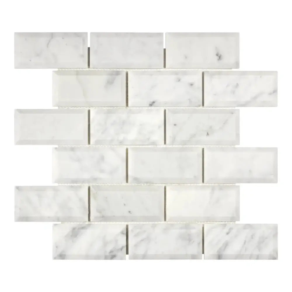 Carrara White Royale 2X4 Deep-Beveled Brick Mosaic Marble Tile Polished-Honed-American Stone