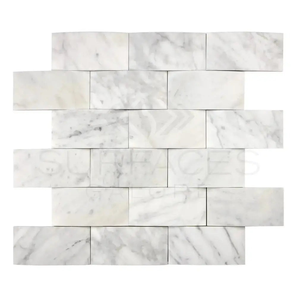 White marble brick mosaic tile from Carrara White Royale 2X4 round-faced polished or honed design