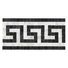 Black and white mosaic tile border from Carrara White Royale Greek Key collection