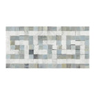 Mosaic tile sheet for Carrara White Royale 3 1/2X7 Greek Key Border with Blue-Gray