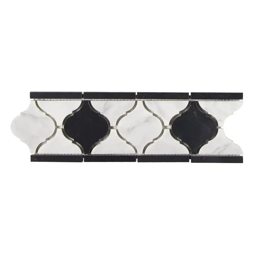Carrara White Royale 3 7/8X11 5/8 Lantern (Luxury) Border (Carrara White Royale w/ Black)-American Stone