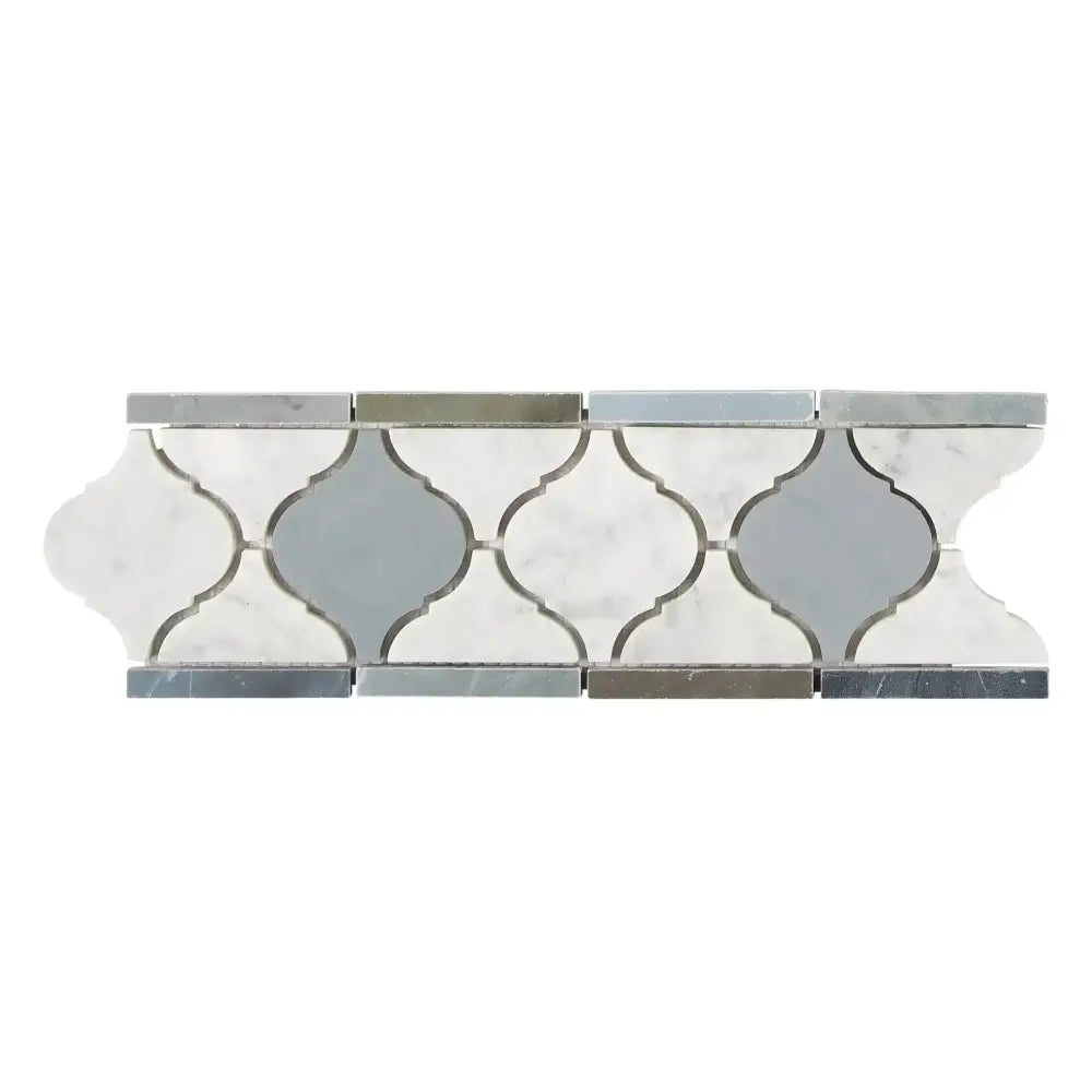 Carrara White Royale 3 7/8X11 5/8 Lantern (Luxury) Border (Carrara White Royale w/ Blue-Gray)-American Stone