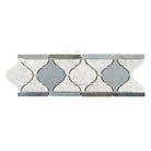Decorative marble and glass tile border from Carrara White Royale Lantern Luxury Border