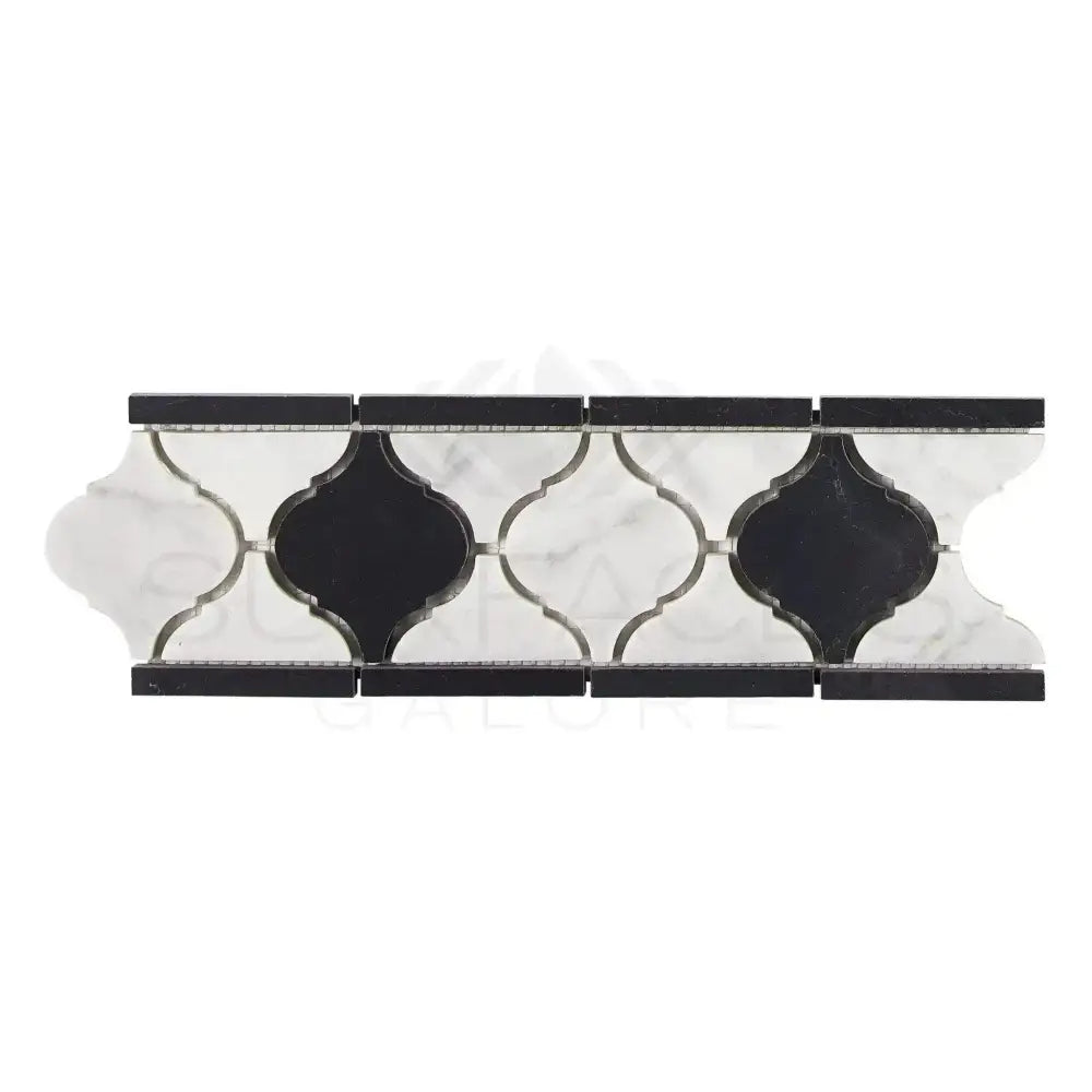 Decorative black and white tile border for Carrara White Royale bathroom design