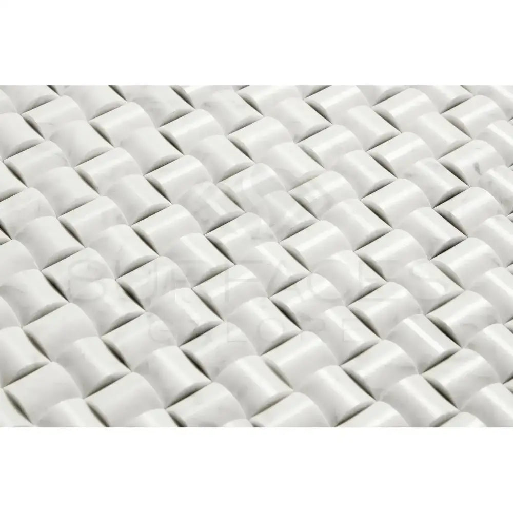 White polished marble mosaic tiles in Carrara White Royale 3-D Small-Bread design