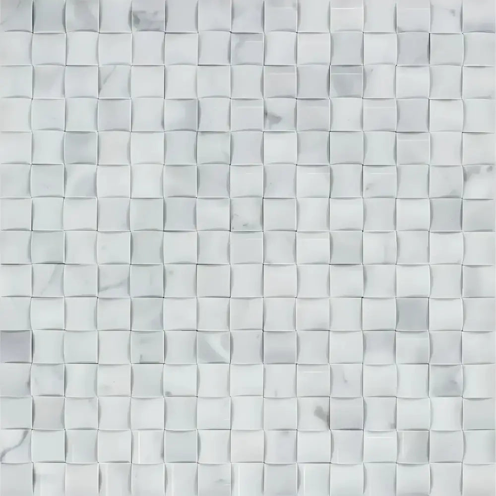 Carrara White Royale 3-D Small-Bread Mosaic Marble Tile with White Marble Basketweave Pattern