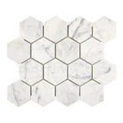 White marble hexagon tile sheet from Carrara White Royale 3 inch mosaic marble tile