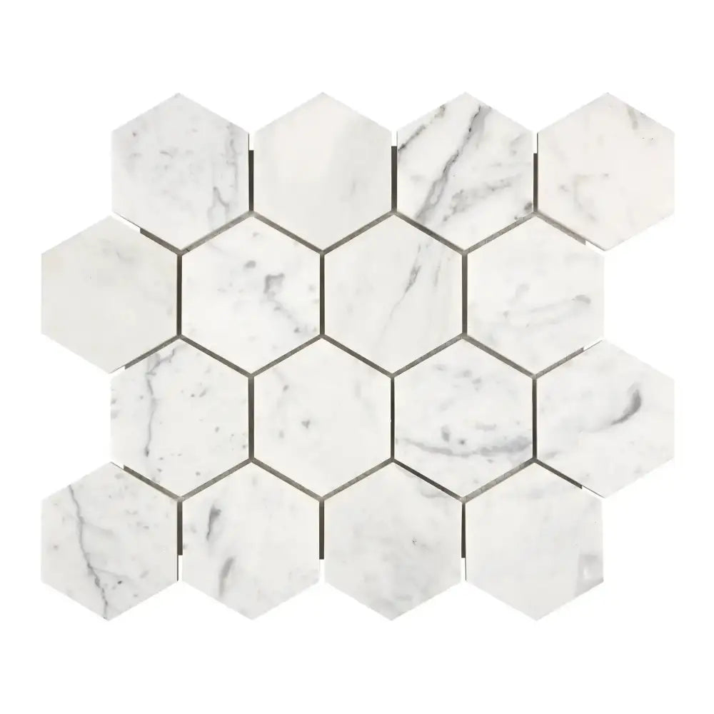 Carrara White Royale marble hexagon tile mosaic for elegant flooring or wall design