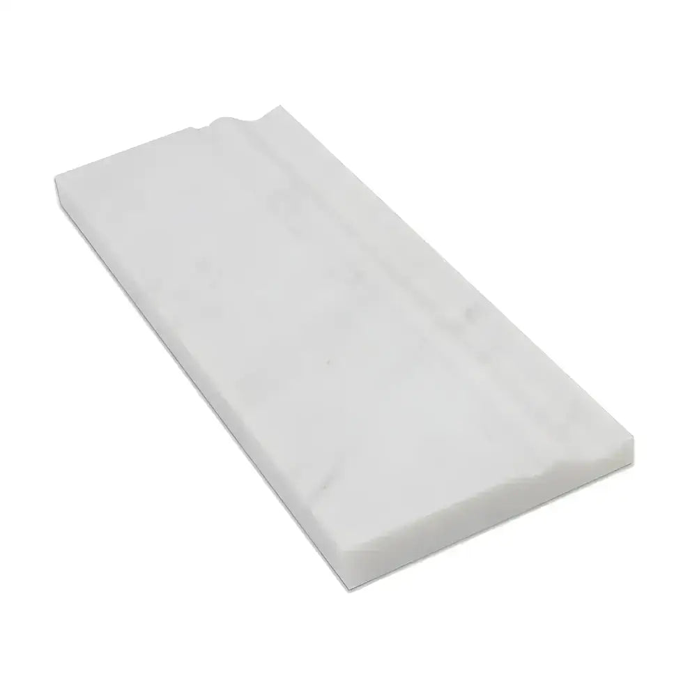 Carrara White Royale polished marble flat tile with beveled edge for baseboard trim