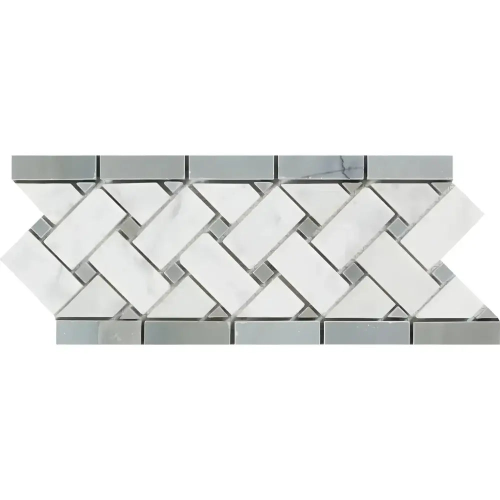 Carrara White Royale 4 3/4X12 Basketweave (w/Blue-Gray) Border-American Stone