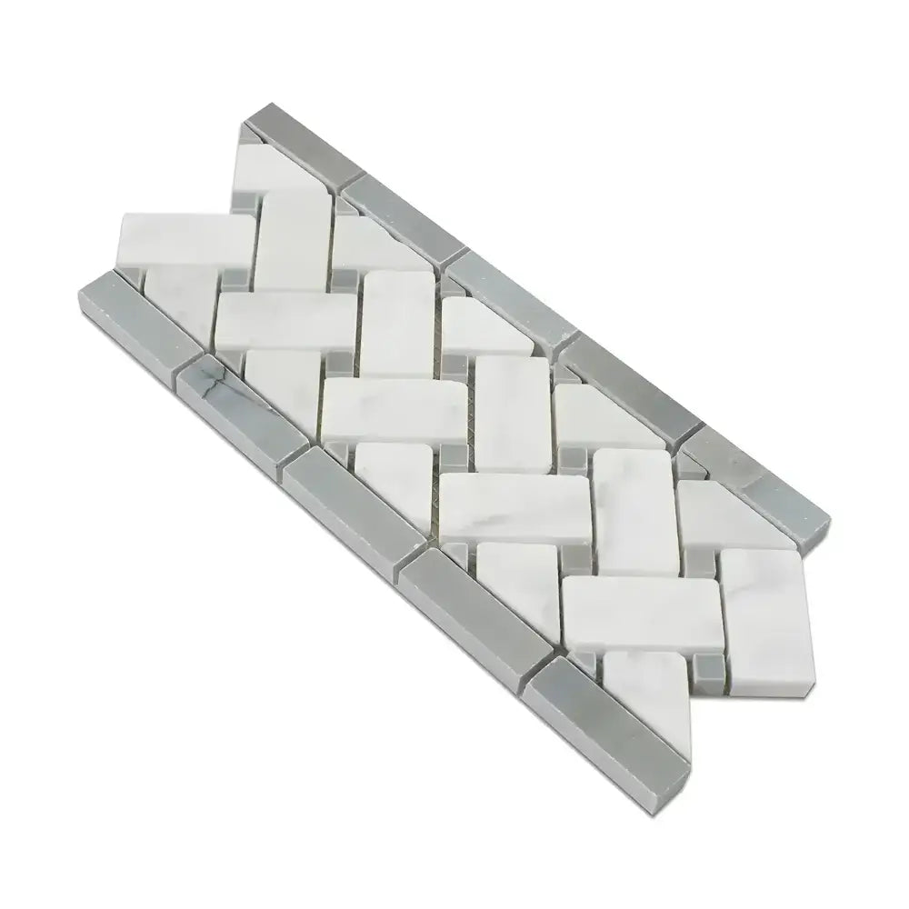 Carrara White Royale 4 3/4X12 Basketweave (w/Blue-Gray) Border-American Stone