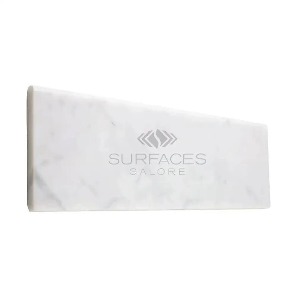 White marble countertop sample from Carrara White Royale 4x12 tile with polished finish