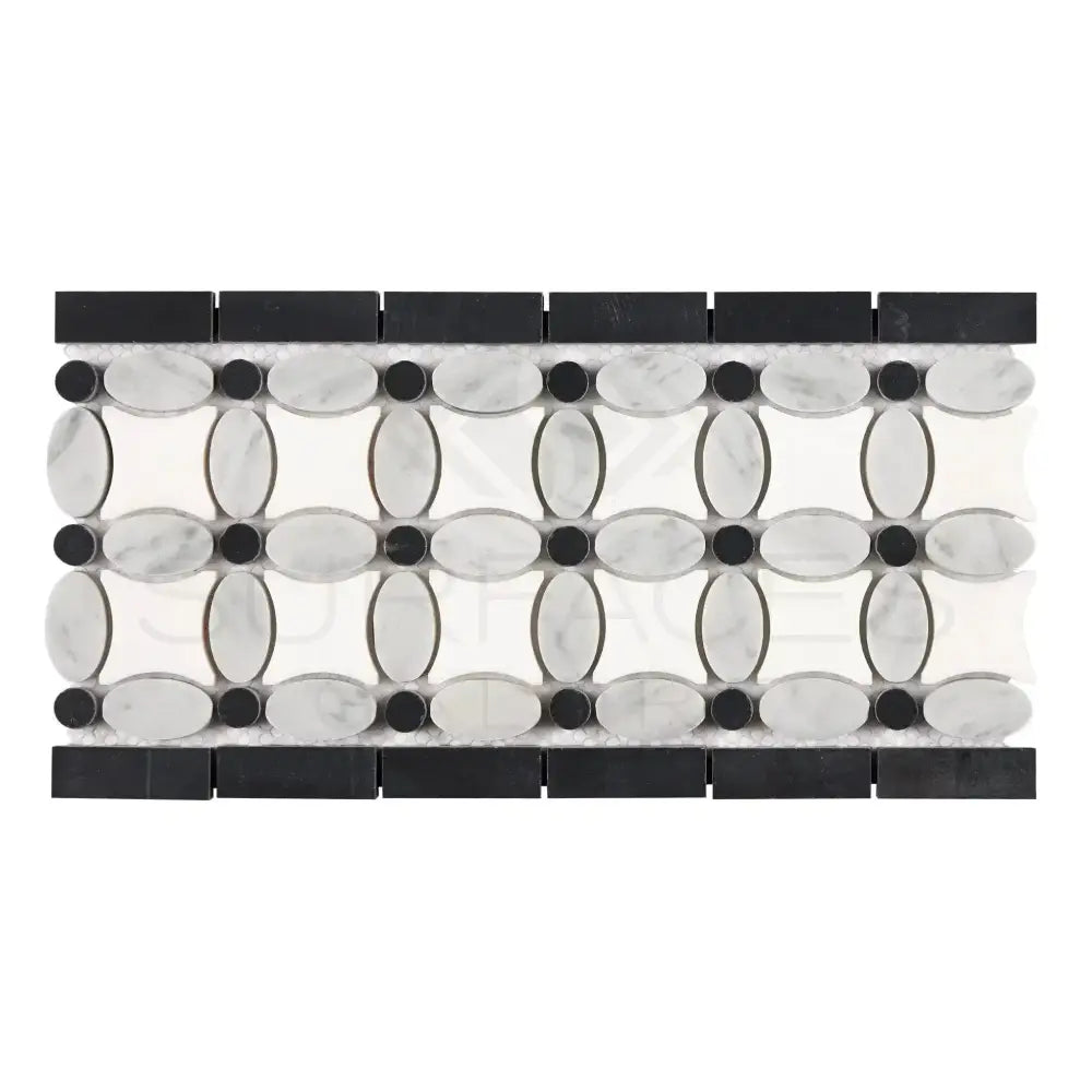 Carrara White Royale 5 3/4X11 1/4 Florida Flower Border (Thassos+White Carrara White Royale(Oval)+Black(Dots))-American Stone