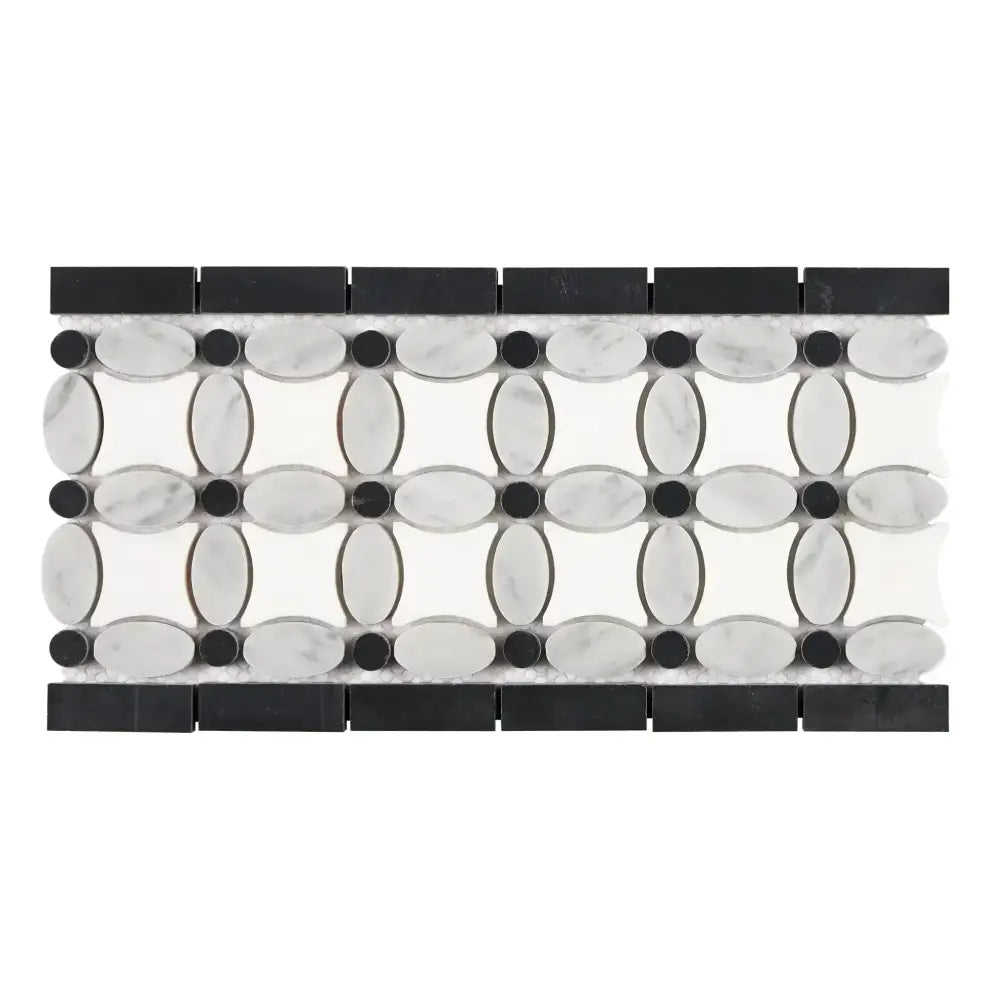 Carrara White Royale 5 3/4X11 1/4 Florida Flower Border (Thassos+White Carrara White Royale(Oval)+Black(Dots))-American Stone