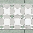 Decorative tile border featuring Carrara White and Ming Green in Florida Flower design