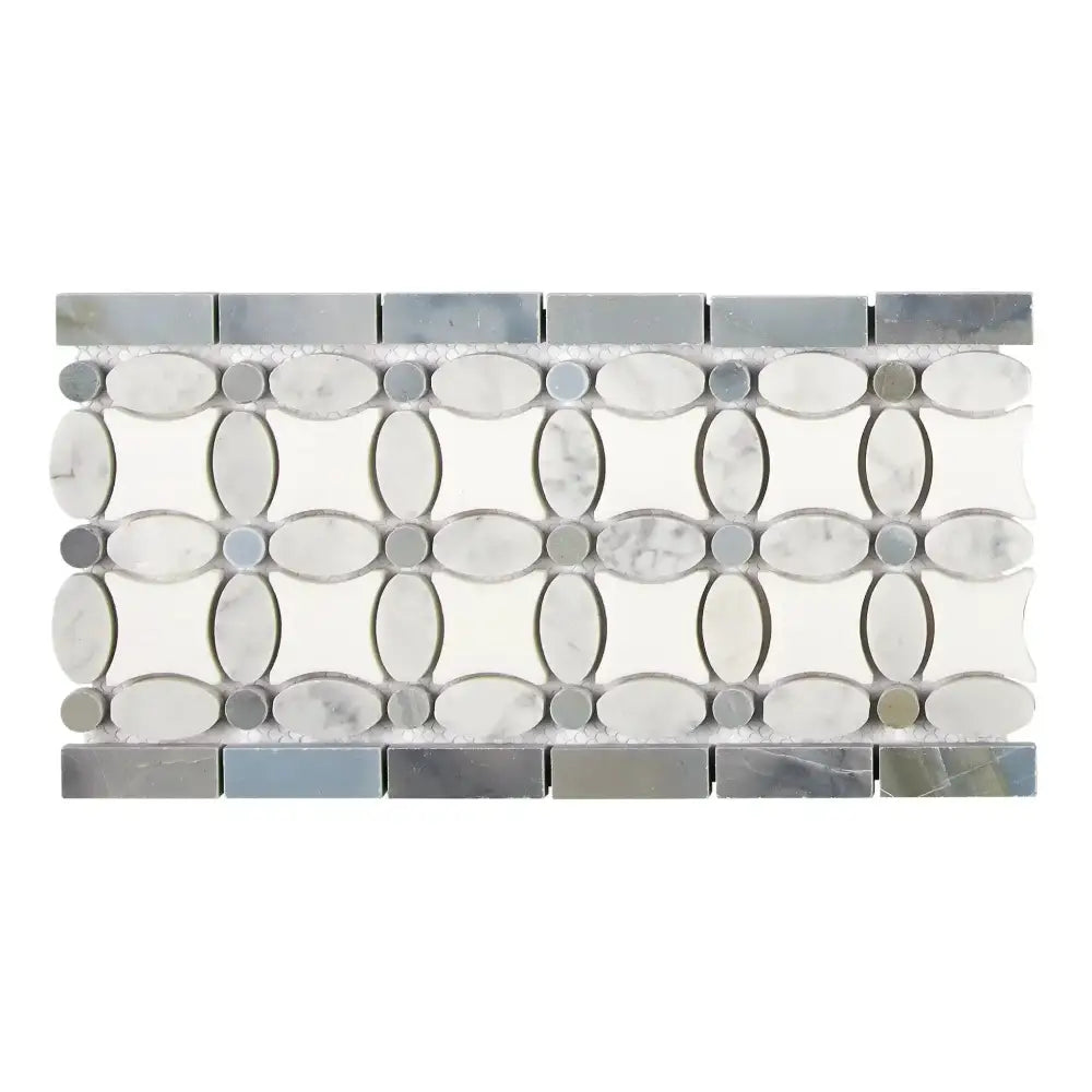 Carrara White Royale 5 3/4X11 1/4 Florida Flower Border (Thassos+White Carrara White Royale(Oval)+Blue-Gray(Dots))-American Stone