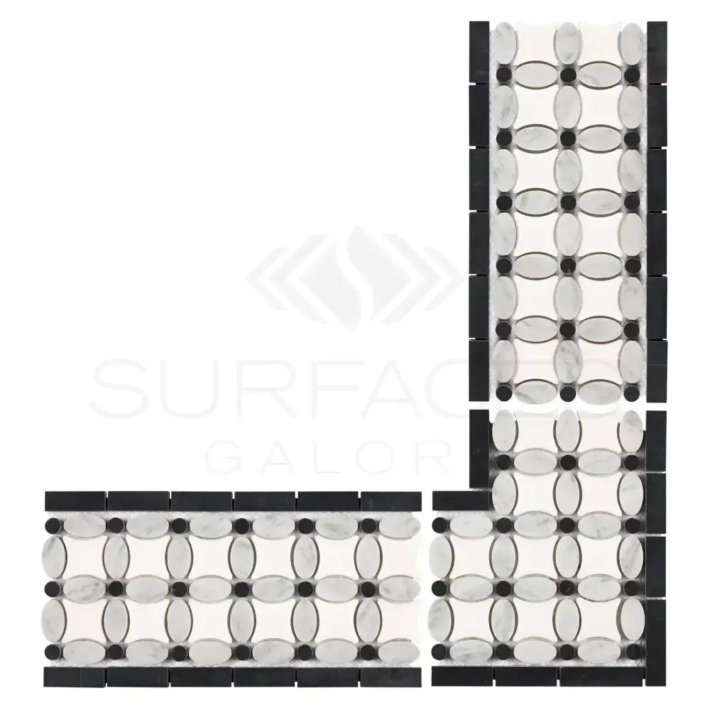 Carrara White Royale 5 3/4X11 1/4 Florida Flower Border (Thassos+White Carrara White Royale(Oval)+Black(Dots))-American Stone