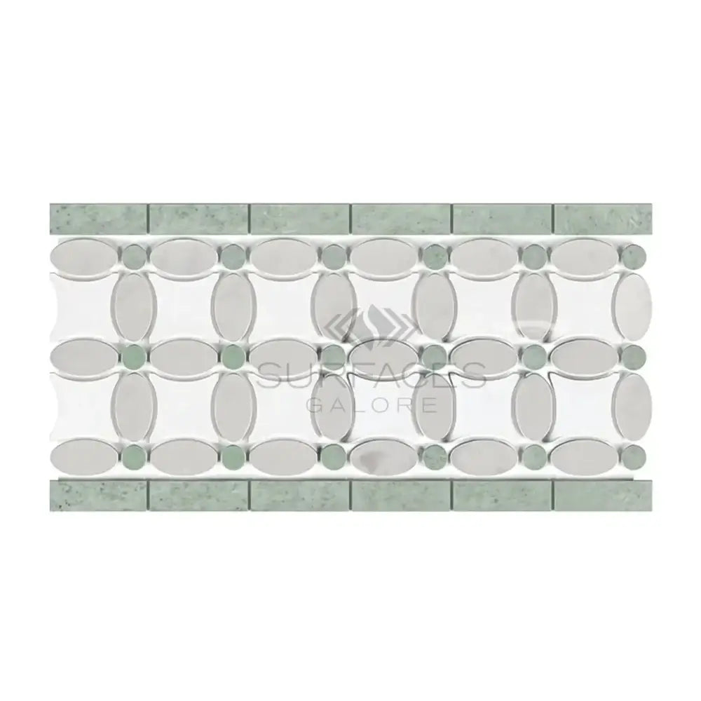 Carrara White Royale 5 3/4X11 1/4 Florida Flower Border (Thassos+White Carrara White Royale(Oval)+Ming Green(Dots))-American Stone