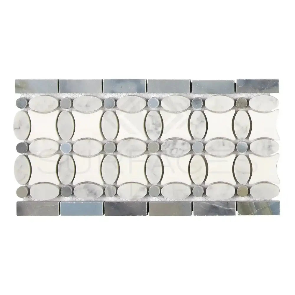 Carrara White Royale 5 3/4X11 1/4 Florida Flower Border (Thassos+White Carrara White Royale(Oval)+Blue-Gray(Dots))-American Stone
